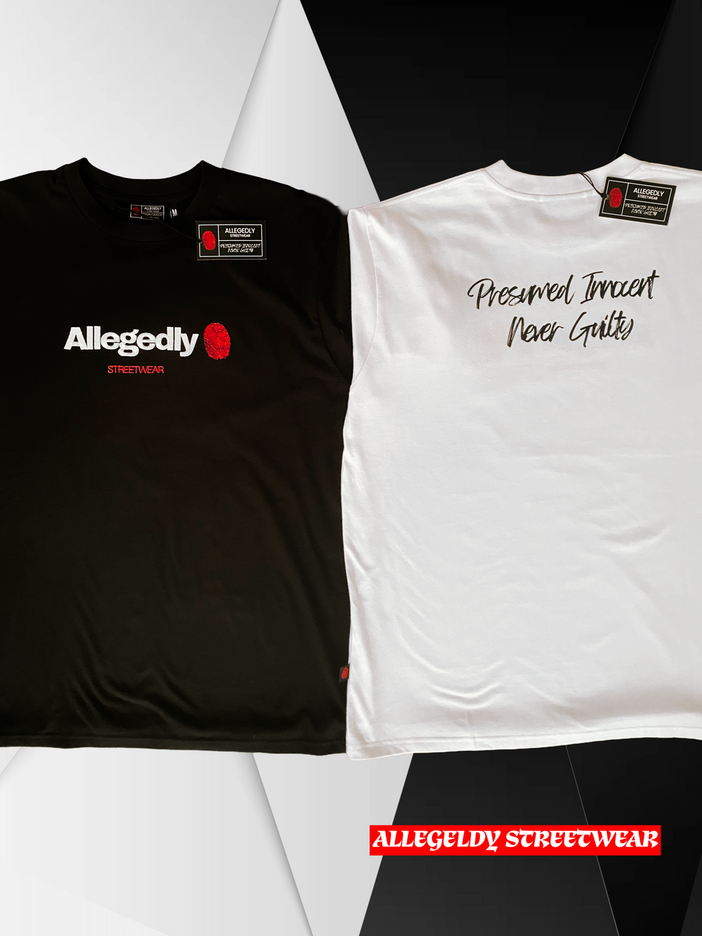 Allegedly Streetwear | Fingerprint Logo Tee | Black and White Bundle (2 Tees)